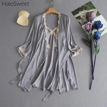 

Slik Not Satin Sleepwear Women Pajamas Nightgown Pijama Lace Dress Sexy Lingerie Babydoll Indoor Bathrobe Negligee Robe Suit