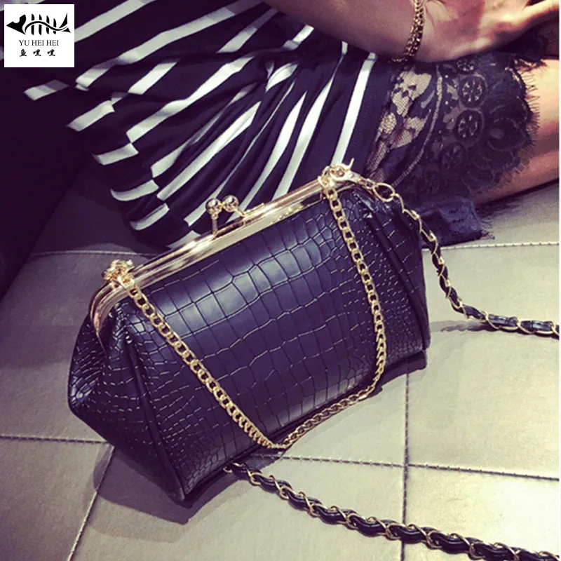 

New Alligator Snake Pattern Women Leather Handbag Purse Bag Retro Vintage Kiss Lock Lady Girl Shoulder Cross body Bags