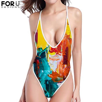 

FORUDESIGNS Colorful One-piece Swimsuit for Woman Sexy Lady Summer Swimwear Monokini Femme Bodysuit Beach Wear 2019