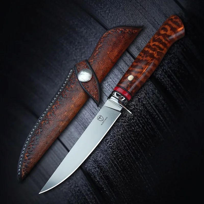 Нож из TUREN-CPM-M390 стали, нож для рыбы, инструмент для повседневного использования, фиксированное лезвие, прямой нож snakewood, высокопрочный нож для выживания на природе - Цвет: Red-Classic Case