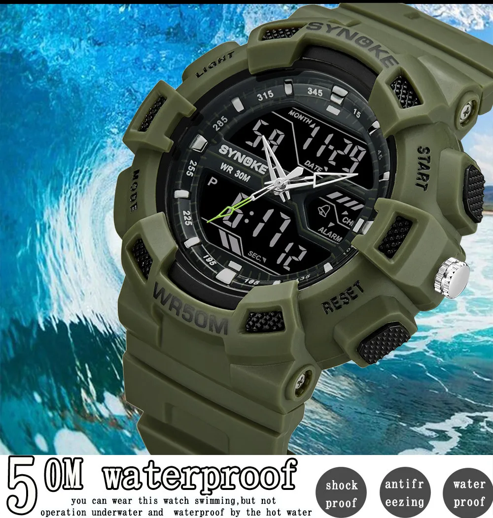 

Reloj Inteligente Hombre SYNOKE Multi-Function 50M Waterproof Watch LED Digital Double Action Watch Erkek Kol Saati