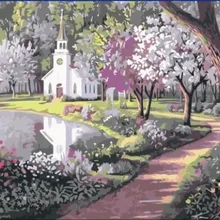 DIY цифровая картина для сада и реки, акриловая живопись, Декор для дома, Раскраска по номерам, ручная роспись, Картина на холсте, AOP036