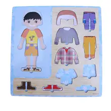 Baby Wood font b Toys b font Boys Girls Dress Changing Jigsaw Clothing Matching Wooden Puzzle