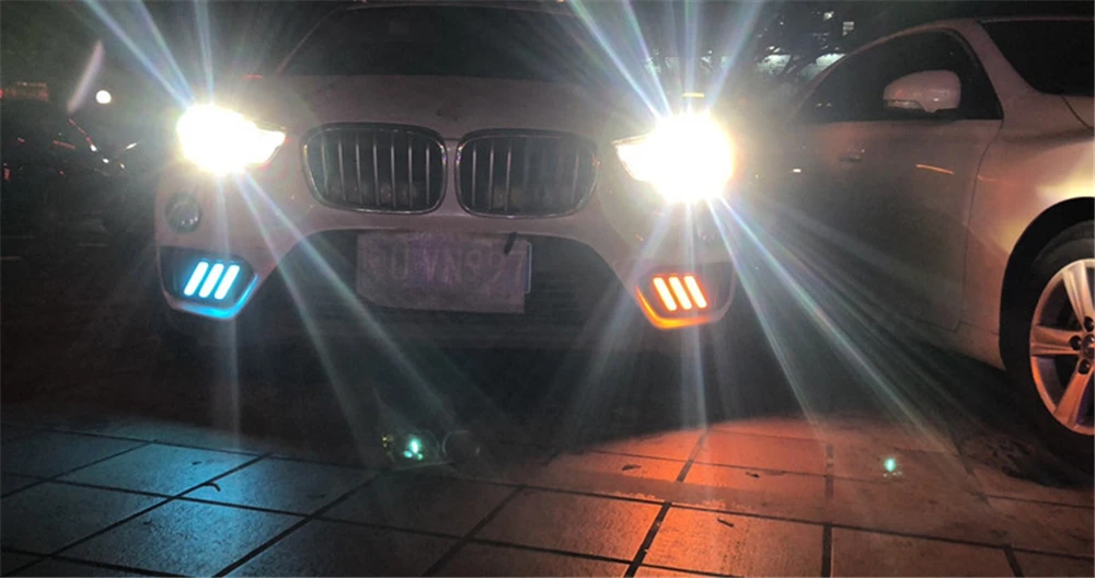 2 шт. светодиодный DRL Дневной светильник s Для BMW X1 F48 F49 с желтым сигналом поворота и синий ночной Светильник