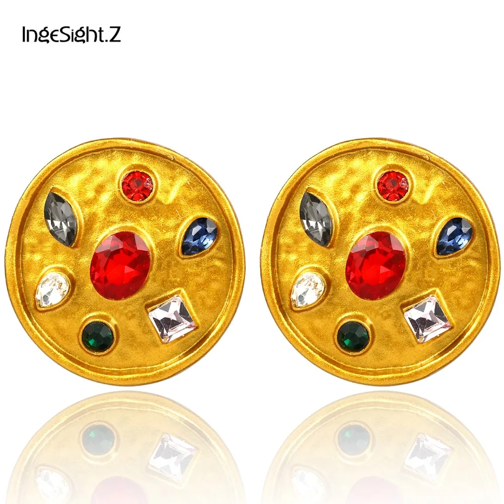 IngeSight. Z, винтажные, золотой, цветной, Кристальные серьги-гвоздики, массивные, панк, металлические, круглые, стразы, серьги для женщин, ювелирные изделия