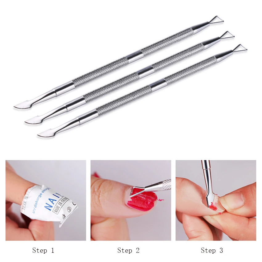 

Triangle Head Nail Gel Polish Remover Tool Stainless Steel Stick Rod Cuticle Dead Skin Pusher Lacquer Cleaner Nail Art Care Tool