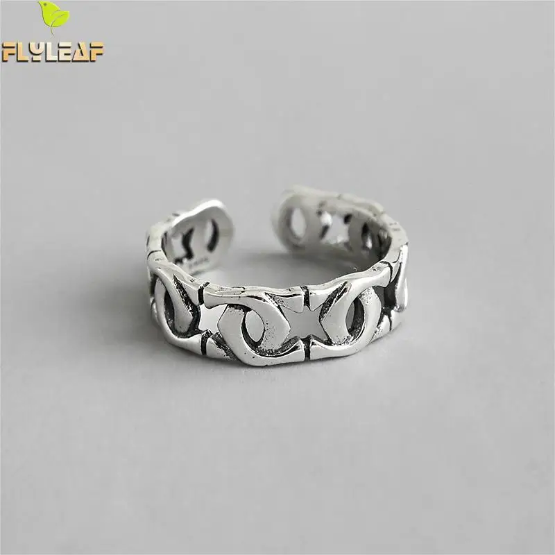 

Flyleaf Hollow Four-pointe Star Chain Real 925 Sterling Silver Rings For Women Designer Fine Jewelry Femme Open Ring Vintage