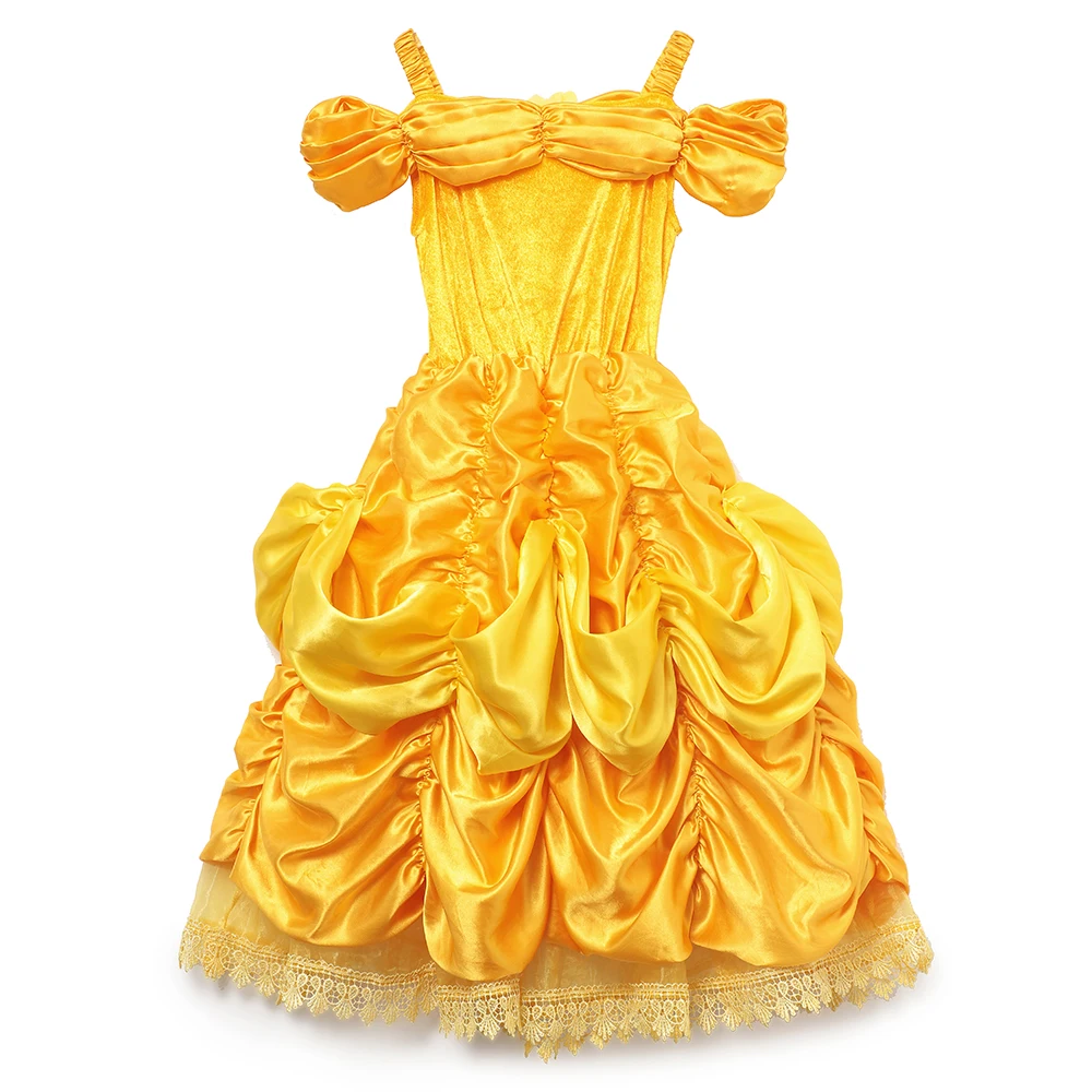 PaMaBa Deluxe Belle Принцесса Карнавальный костюм для детей с открытыми плечами сказочное платье Красавица и Чудовище бальное платье для девочек вечерние платья