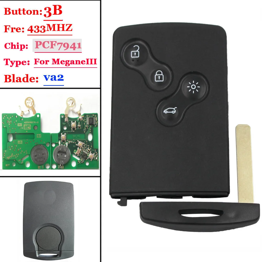 Buy Free shipping New 4 Button Card(Not Smart) With PCF7941 for Renault Megane III Laguna III (1 piece)