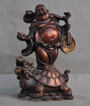 

wedding decoration China Buddhism Bronze yuanbao Money Dragon Turtle Wealth Maitreya Buddha Statue