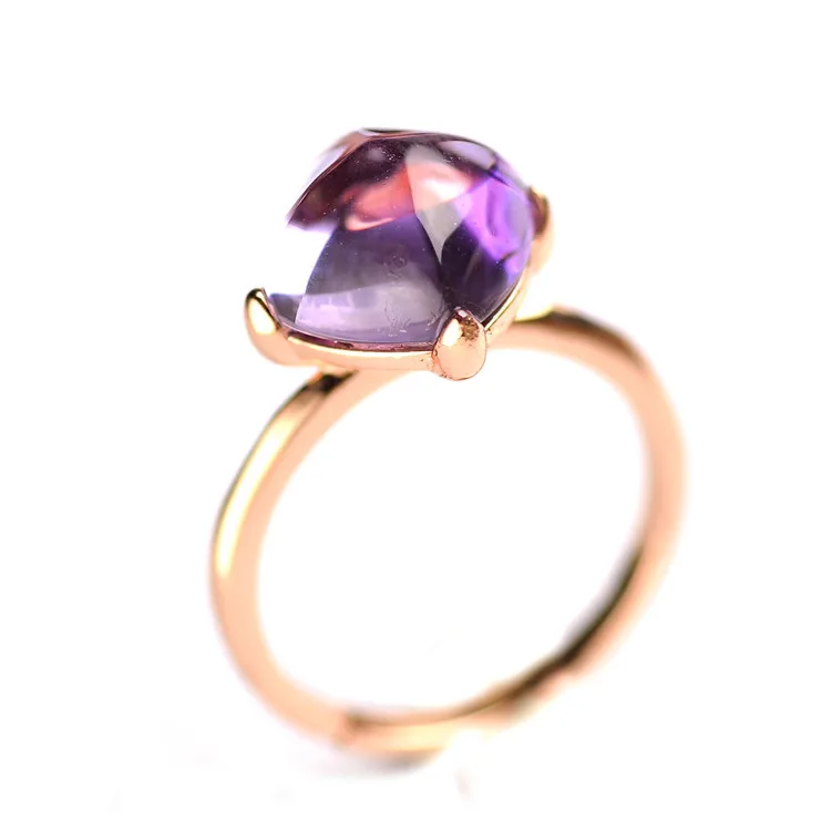 925 Sterling Silver Genuine Purple Amethyst Solitaire Engagement Ring