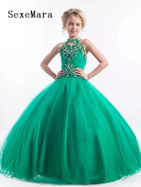 2017-Glitz-Emerald-Green-Girls-Pageant-Dresses-Halter-High-Neck-Tulle-Beaded-Crystals-Kids-Birthday-Prom.jpg_640x640