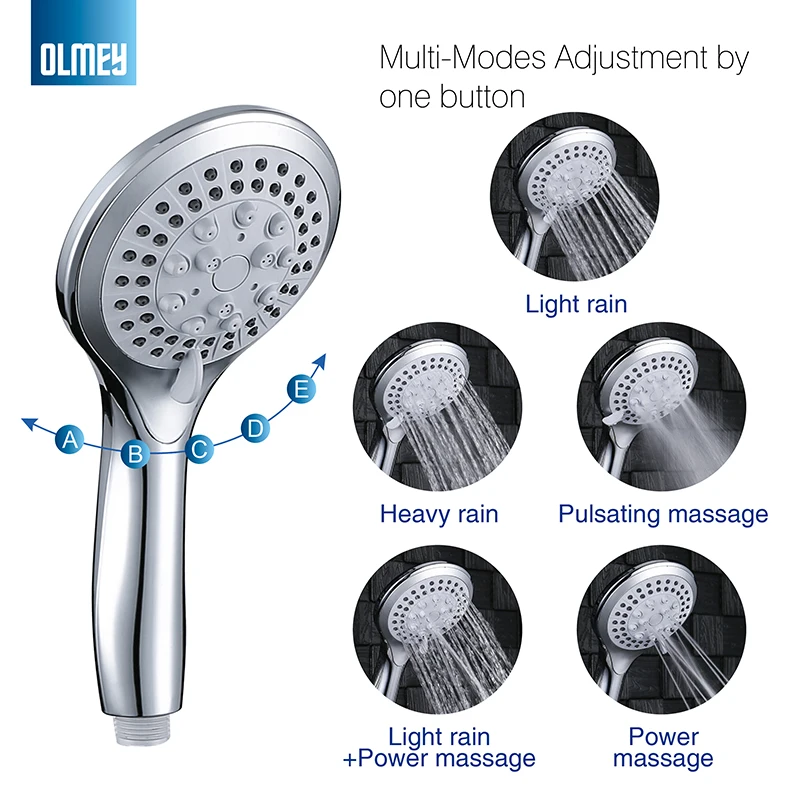 

OLMEY Premium 5-Settings Wall Mounted Hand Shower High Pressure Handheld Shower Head 21004