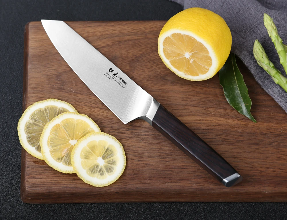 TURHWO 5'' Utility Knife Kitchen Knives DIN 1.4116 Steel Newarrive Super Sharp Steel Paring Knife Ebony Handle