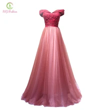 SSYFashion, новинка, винно-красное кружевное вечернее платье, для невесты, банкета, милое, вырез лодочкой, длина до пола, кружевное, вечерние, торжественное платье на заказ