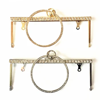 

2018 5Pcs Clear Rhinestones Metal Rectangle Frame Clutch Kiss Clasp Lock Fashion Handbag Purse Bag Handle Accessories Part 20cm