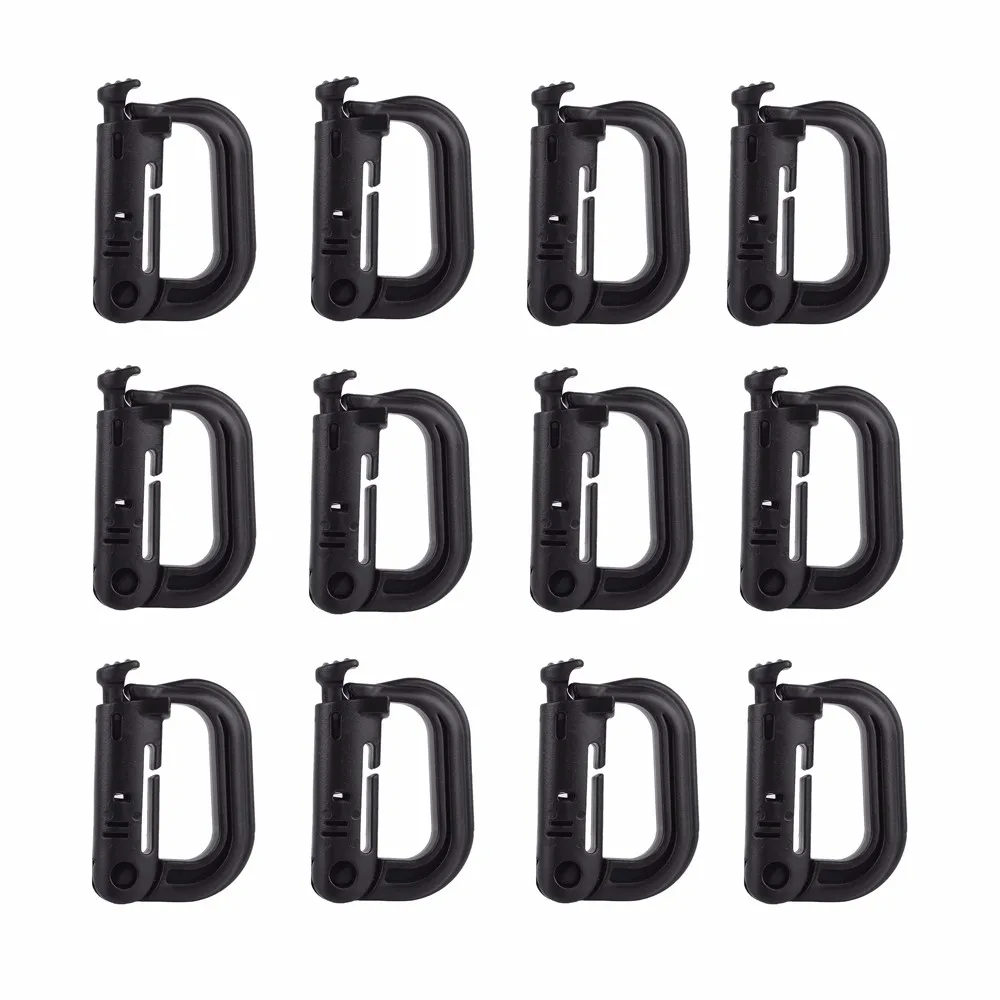 

12Pcs Tactical Gear Clip Strap Outdoor Climbing Tools Carabiners Quickdraws Accessories Kit D Ring Buckle Hook for Molle System