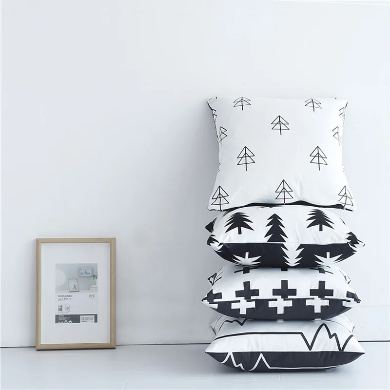 

45*45 Pewter Collection Home Textile Black And White Christmas Tree Pillow Case Decorative Lumbar Pillow Cover Pillowcase Nordic