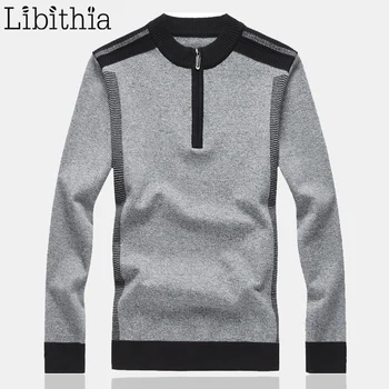 

Men Pullover Solid Color Sweater Stand Collar Big Size M-8XL Patchword Autumn Winter Knitted Slim Fit Clothes Blue Red Grey K397