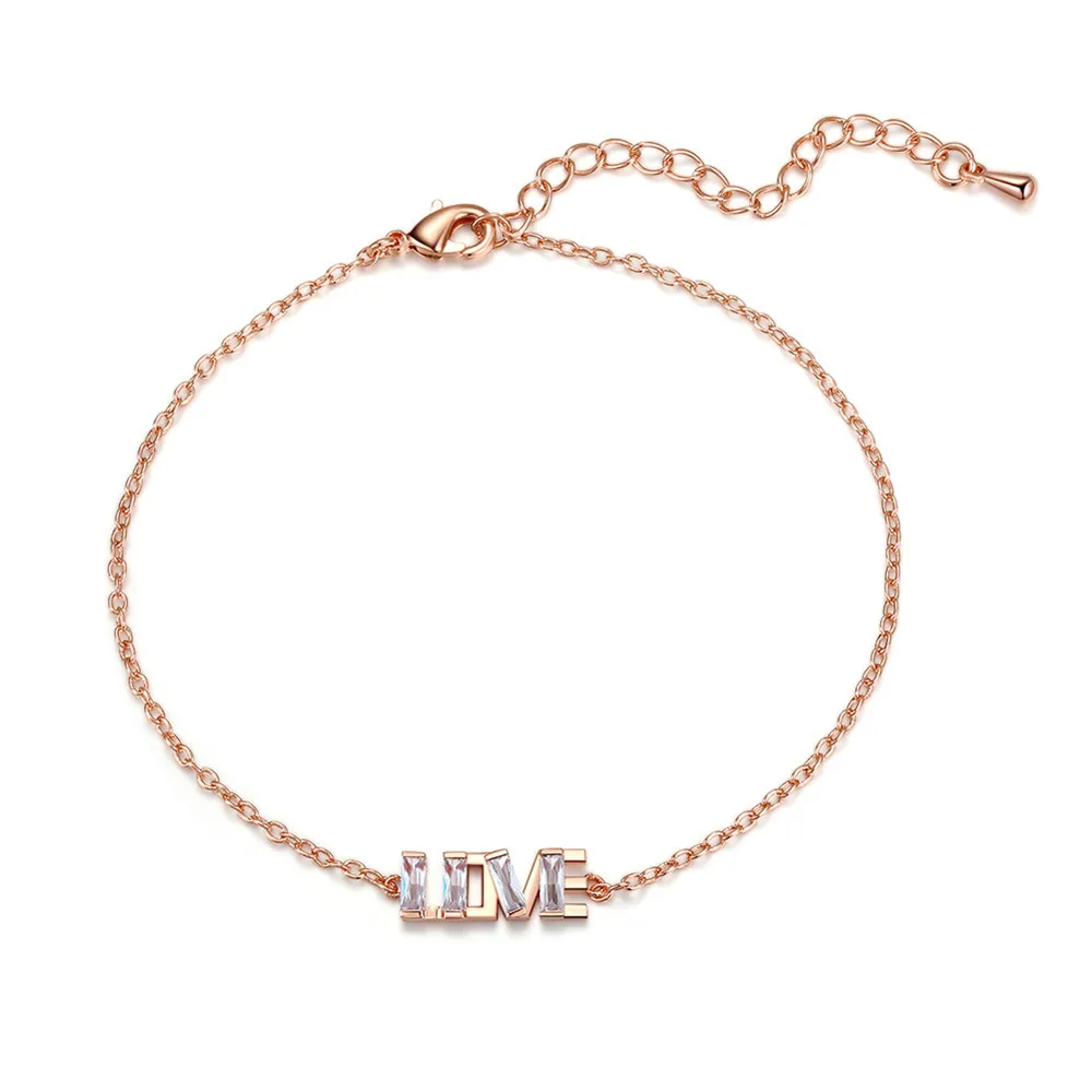 

Letter Bracelet with crystal for women fashion Simple love Rose gold vintage Charm chain bracelet & Bangle Jewelry Party Gifts