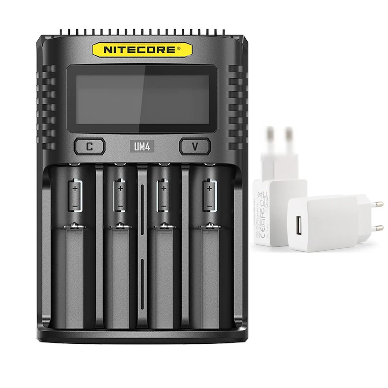 NITECORE UM2 UM4 SC4 для Li-Ion IMR LiFePO4 Ni-MH(NiCd) 18650 17650 17670 21700 14500 батареи USB QC зарядное устройство - Цвет: um4 Add plug