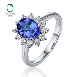 Бесплатная доставка 1.31ct натуральный голубой танзанит 14CT белое золото натуральный бриллиант обручальное кольцо драгоценный камень