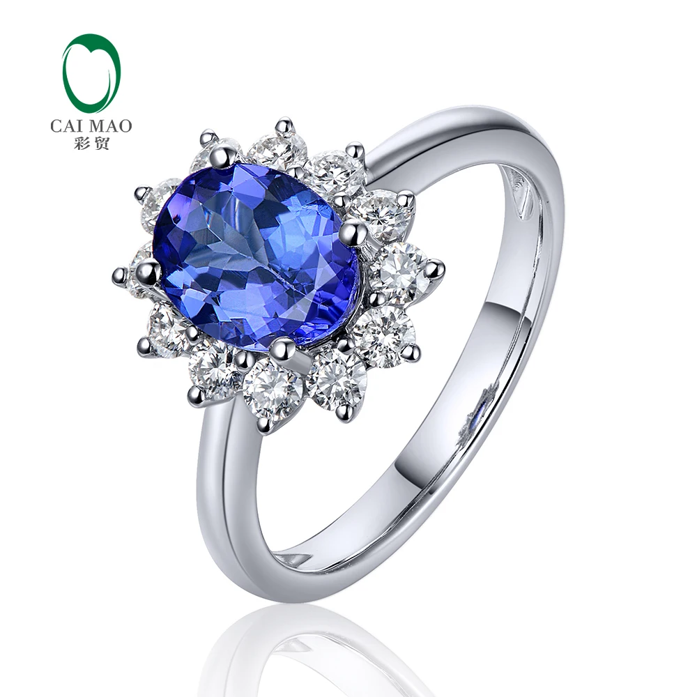 Free Shipping 1.31ct Natural Blue Tanzanite  14CT White Gold Natural Diamond Engagement Ring Gemstone Jewelry  Wholesale