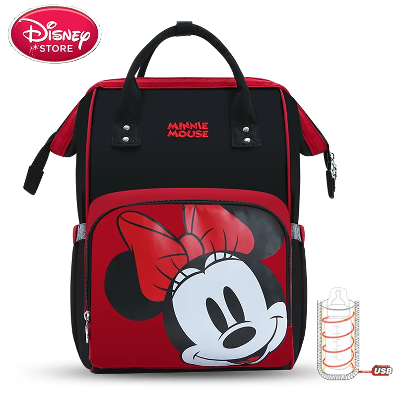 

2019 Disney Bags Baby Mummy Diaper Backpack Mickey Mouse Bags for Mom Maternity Travel Handbag USB Bottle Heating for Baby Care