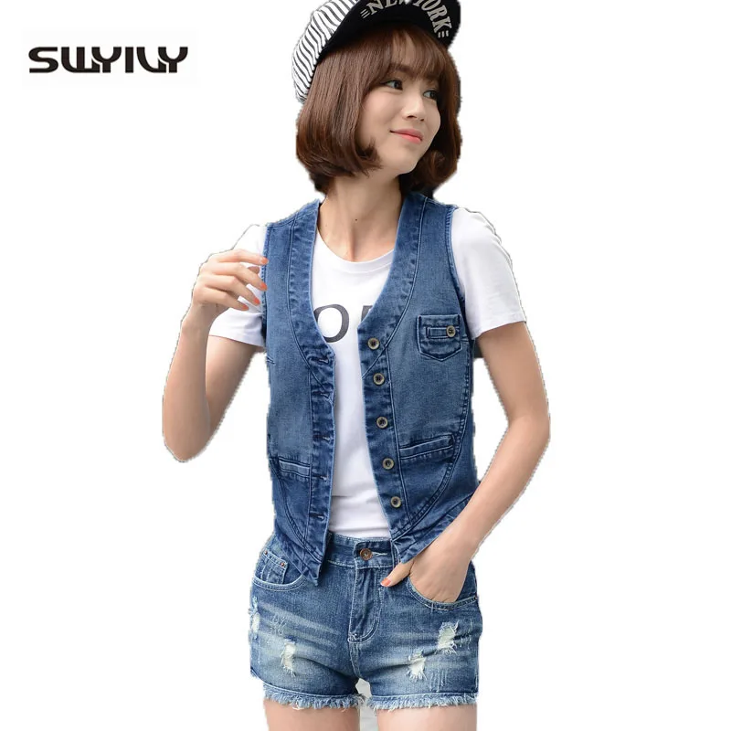 Denim Jacket Women Spring 2016 New Denim Waistcoat Plus