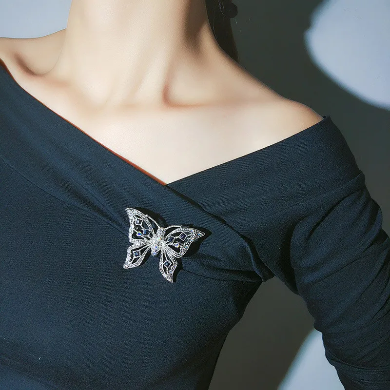 Miss Lady, черная бабочка, кристалл, пустотелая брошь, брошь на булавке, модные женские аксессуары, вечерние украшения, очаровательные ювелирные изделия MLY692