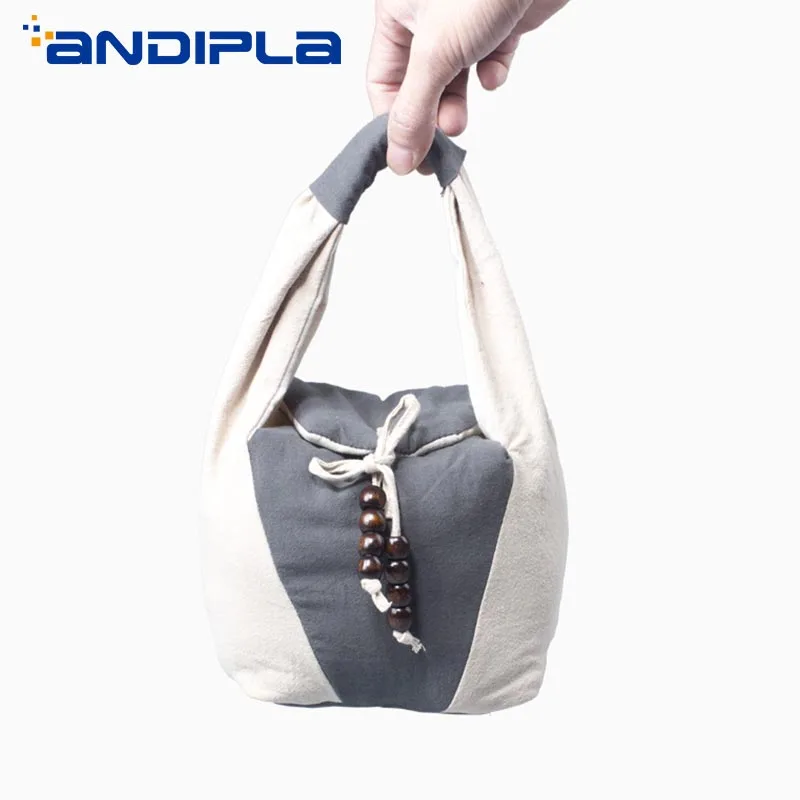 

Bolsa de almacenamiento portátil de estilo japonés para viaje, bolsa de almacenamiento de té, bolsa de mano de paquete de lino para 1 maceta, 2 tazas de té, tuercas joyas bolsa juguete