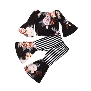 

Fashion Kid Girls Clothing Set Summer Toddler Girl Costumes Flower Long Sleeve T shirts Tops + Pants Outfits