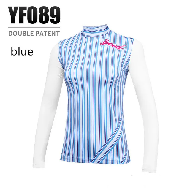 PGM Новая на осень-зиму Гольф Спортивная дамские, с длинными рукавами футболка с вертикальными полосами, Гольф плотная эластичная спортивная одежда - Цвет: Синий