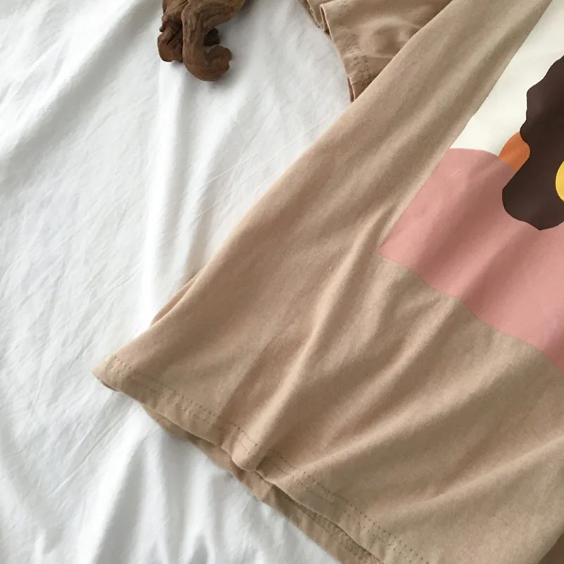 Винтажная Абстрактная живопись Летняя женская футболка с коротким рукавом в Корейском стиле тонкая футболка с круглым вырезом топы