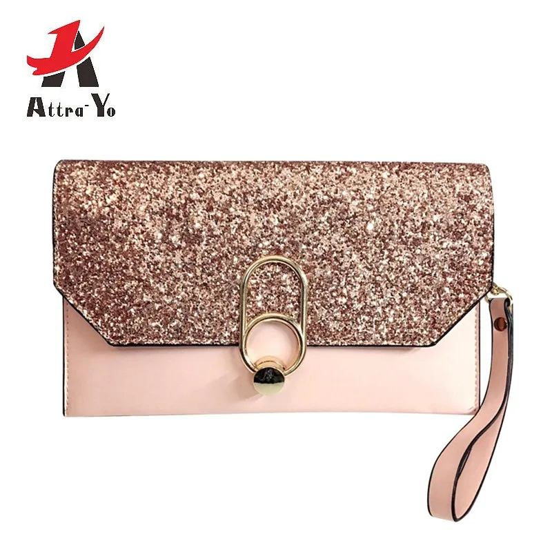 

Attra-Yo Bag for Women New Fashion Envelope Bags Solid Cell Phone Hasp Clutch Small Shining Handbag Female Shoulder Handbags