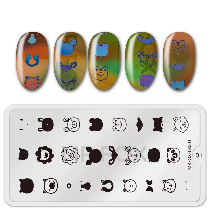 

Cartoon Animal Series Nail Art Stamp Template Image Plate 3D Pattern Nail Stamping Plate with White Pad