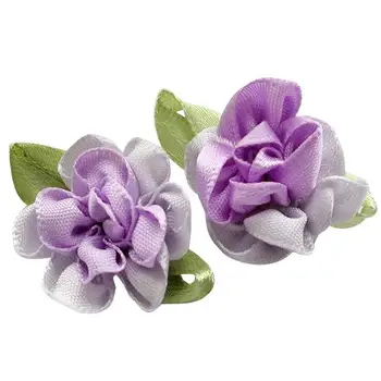 

10pcs/lots ribbon flowers with leaf handmade flowers apparel sewing appliques DIY accessories