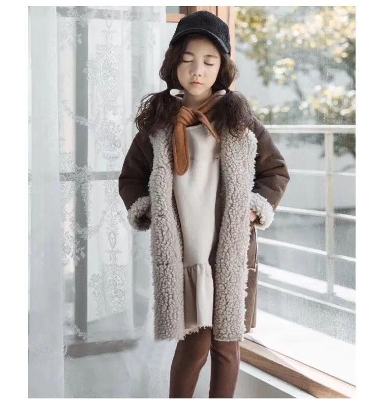 2018 casual woolen tops kids solid fleece jackets girls long winter coats clothes children o-neck long sleeve thick trench coats (2)