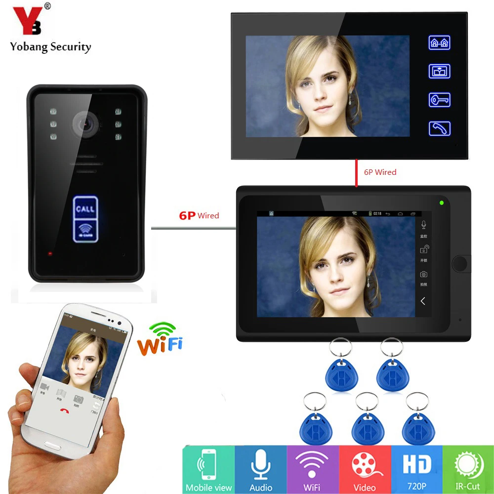 

Yobang Security 7inch Wireless Wifi Video Door Phone Doorbell Intercom System 2 Monitor RFID Unlock IR Night Vision Intercom