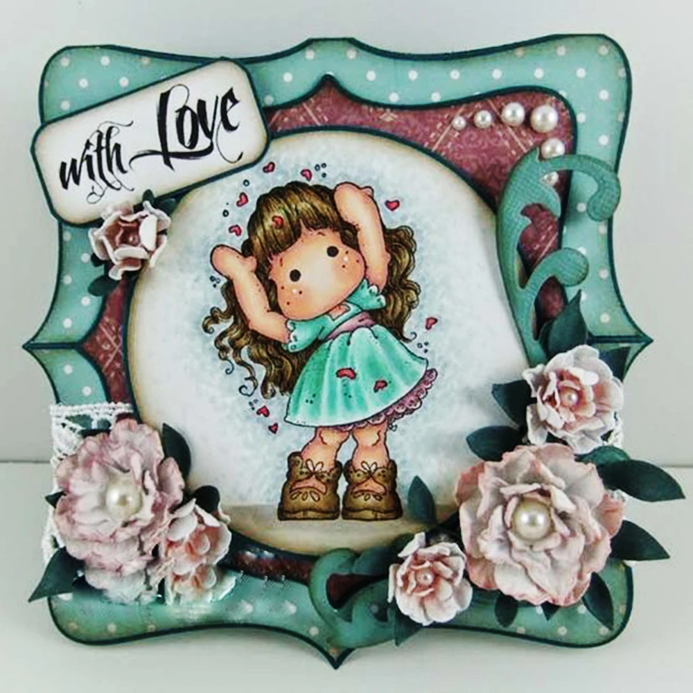 

Girl Raise Hands Clear Transparent Stamp + Metal Cutting Dies Stencils Scrapbooking Embossing Album Paper Cards Decor DIY Crafts