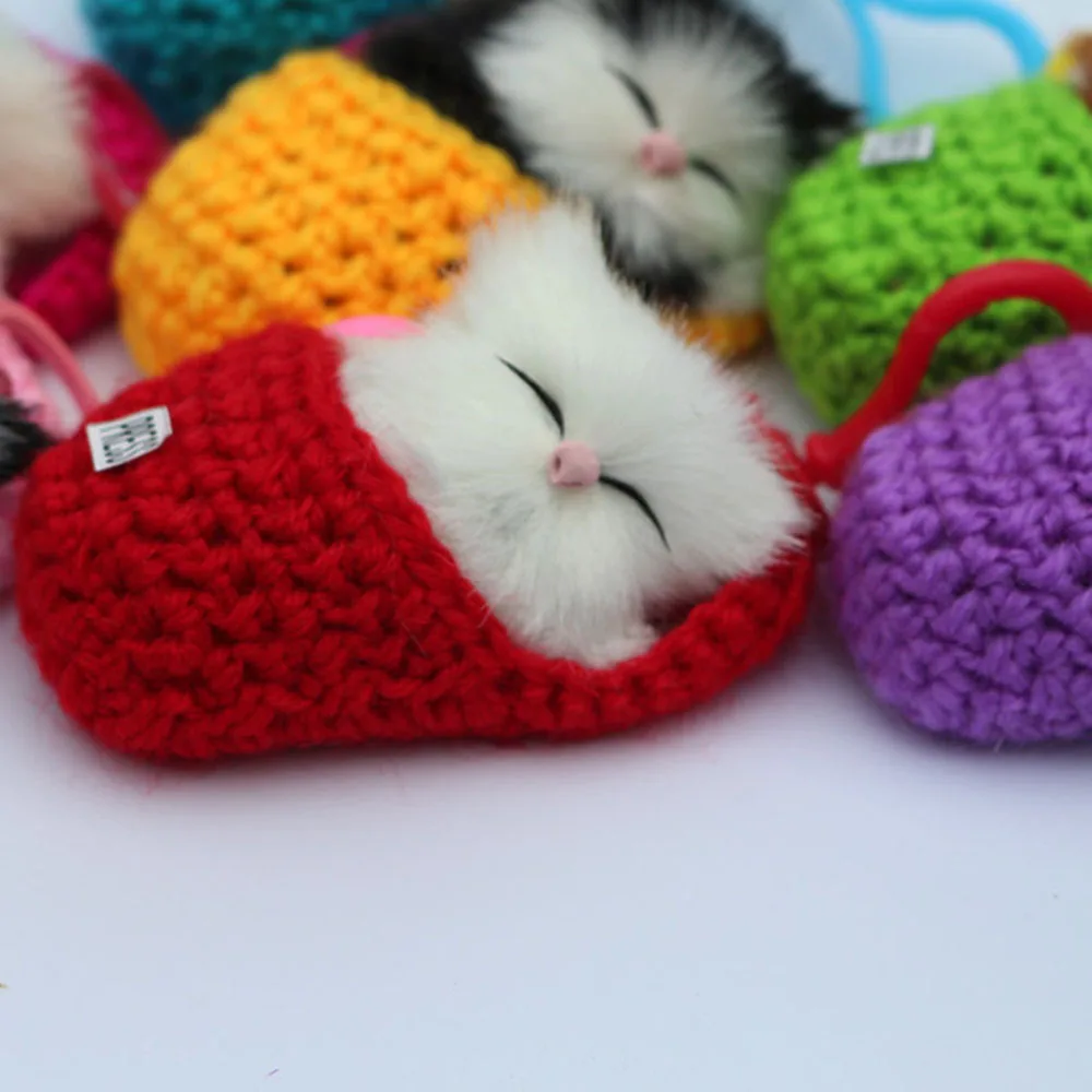 

Mini Lovely Simulation Animal Doll Plush Sleeping Cats Toy with Sound Kids Toy Birthday Gift Doll Handbag Pendant Decorations
