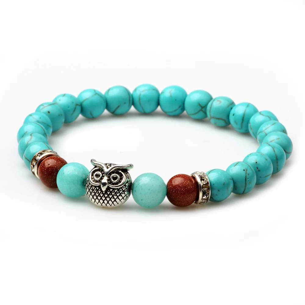 Зеленый Howlite камень с совой пенден браслет из золотого песчаника браслеты бисера