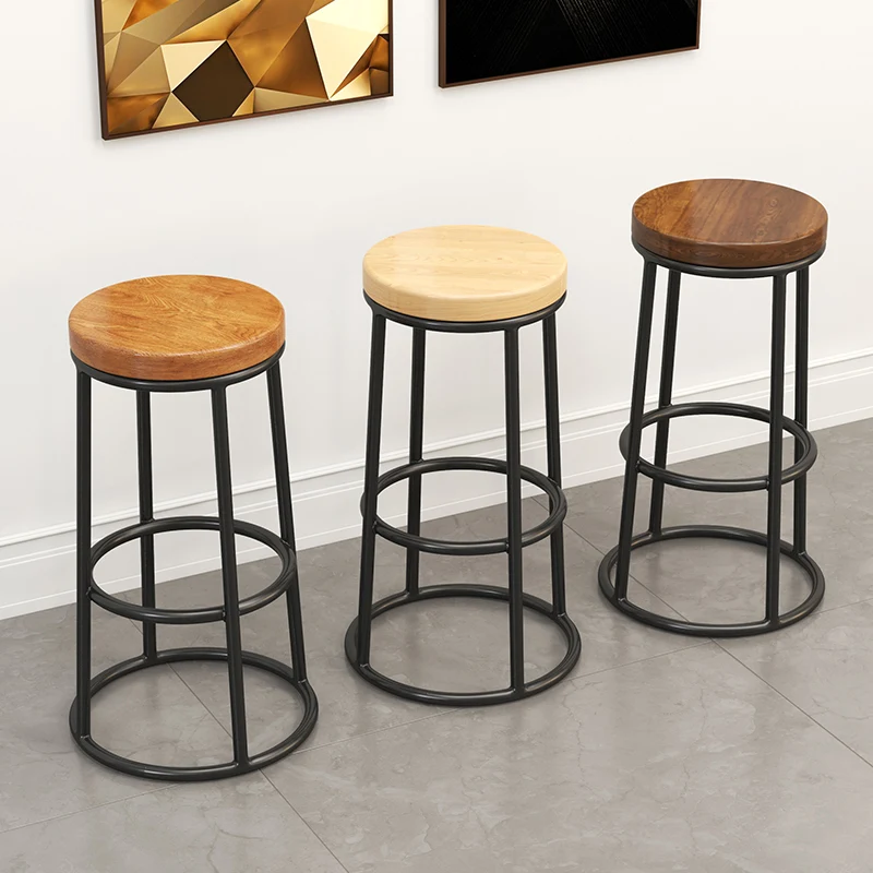 15%Modern minimalist Nordic bar chair solid wood bar stool retro old wrought iron coffee chair bar chair home high stool