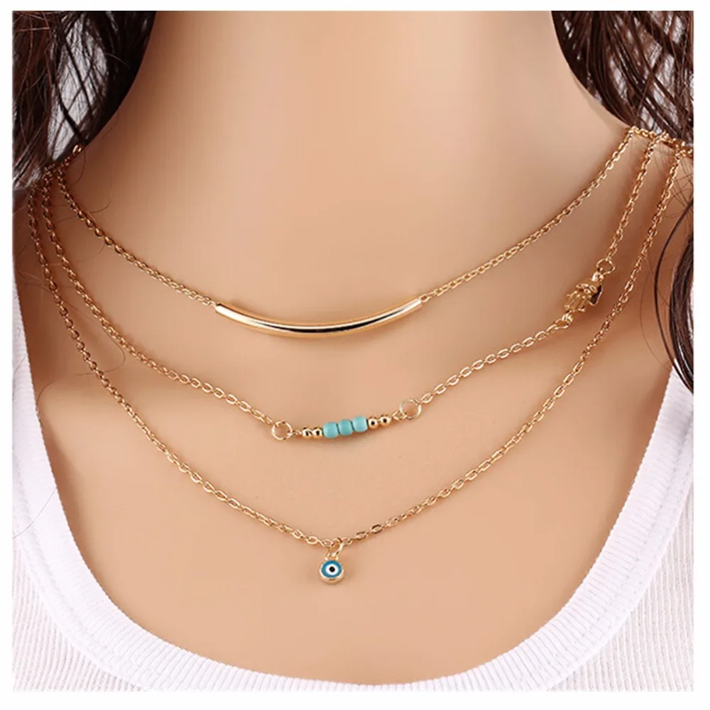 

NK661 Hot Fashion New Hot Collares Bijoux Multilayer blue eyes Necklace Statement For Women Jewelry Choker Girl collier colar