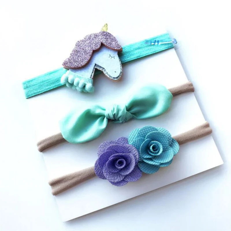 

3 Pcs/Set Baby Headwear Horn Party Flower Bowknot Nylon Hair Bands Handmade DIY Headband for Newborn Children Kids