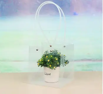 

Transparent Square Bags with PVC Rope Flower Gift Packing Shopping Boutique Carrier Soft PVC Handle Pounch SN1957