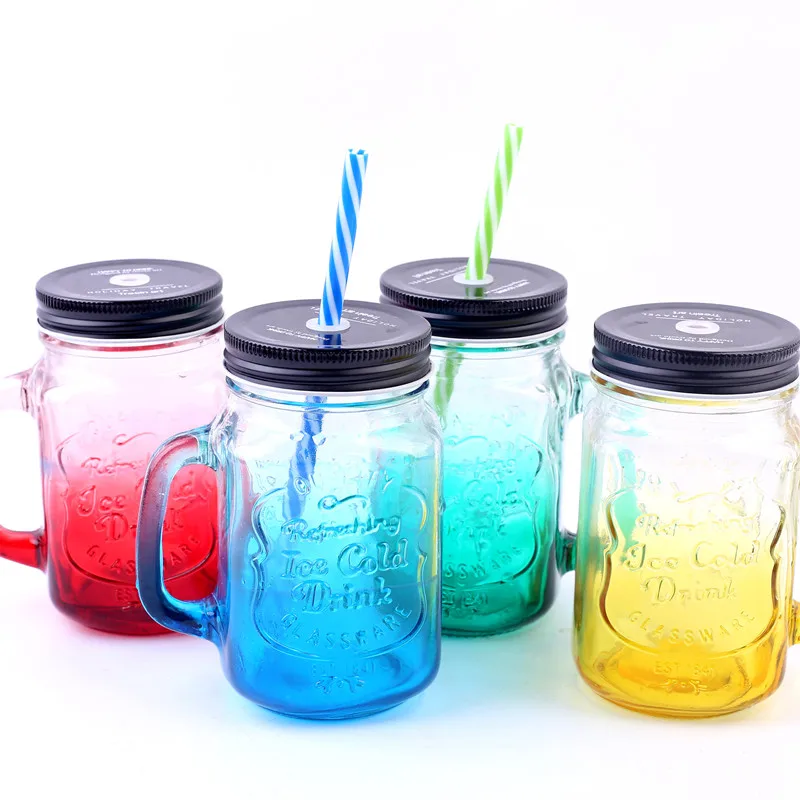 

500ML Vintage Durable Color Changing Glass Cup With Paper Straw Fruit Icecream Infusion Clear Gradients Personality 7 Style