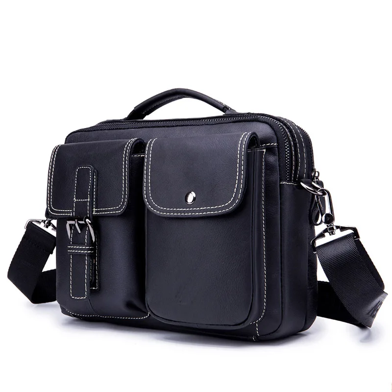 

2018 Fahion Genuine Leather business bags for men handbag Cross body bag Casual Male Shoulder Bags Multi space Men Messenger bag