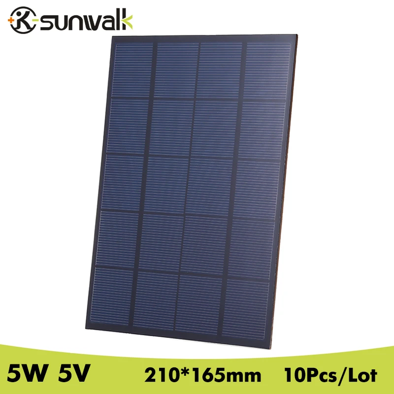 

SUNWALK 10PCS 5W 5V Monocrystalline Solar Panel Cell 1000mAh Solar Battery Panel for DIY Portable Solar Charger 210*165*3mm