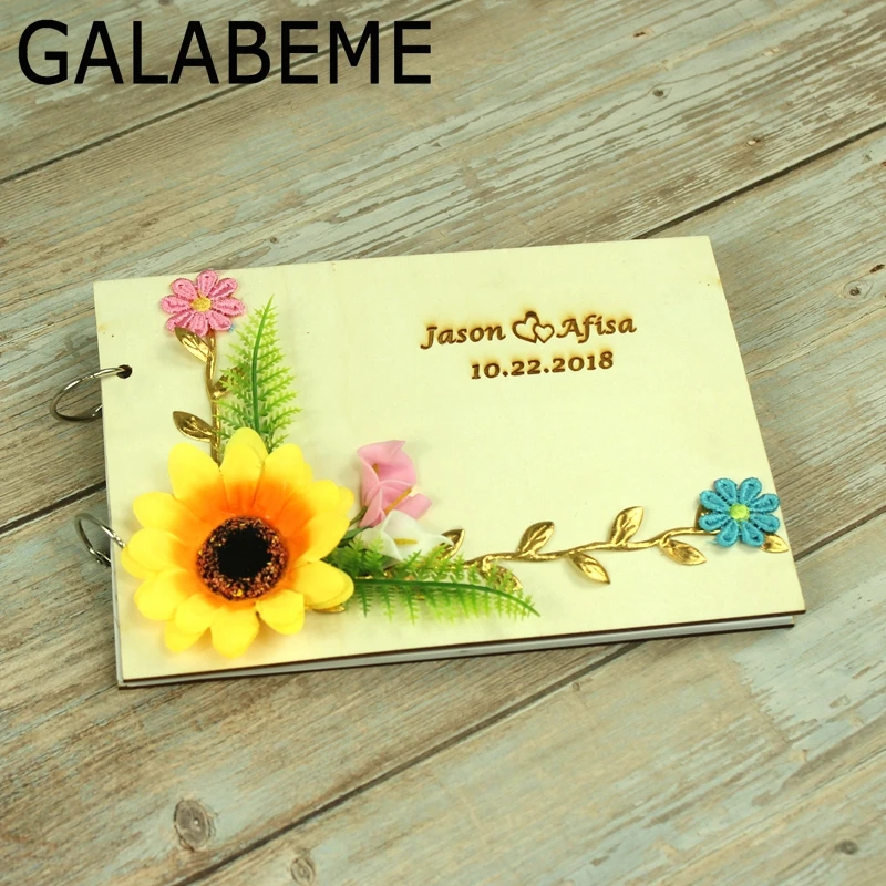 

21.5X15cm Personalised names date custom logo Guest Book Signature Books Rustic wooden GuestBook Vintage Wedding decoration